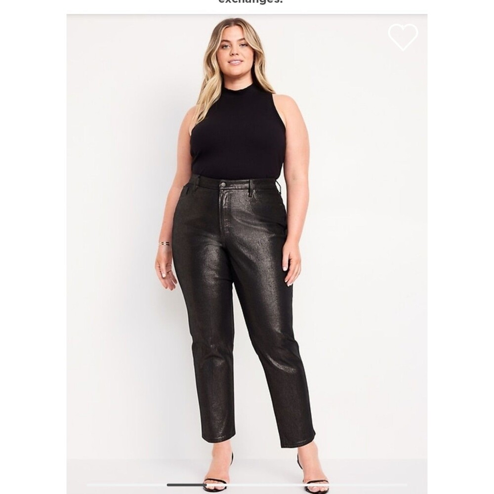 Old Navy OG Straight Jeans Women 16P Black Shimmer High Rise Smooth Pockets